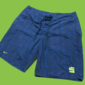 Nike Vintage Plaid Board Swim Trunks Navy Blue Men's Size XXL